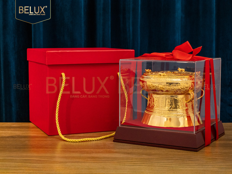 Quả trống đồng lưu niệm mạ vàng 24k các kích thước